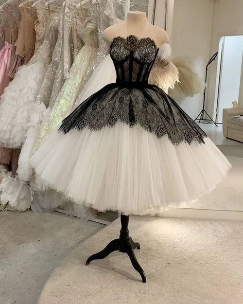 Vintage Black And White Lace Fluffy Tulle Birthday Party Homecoming Dress cc4427