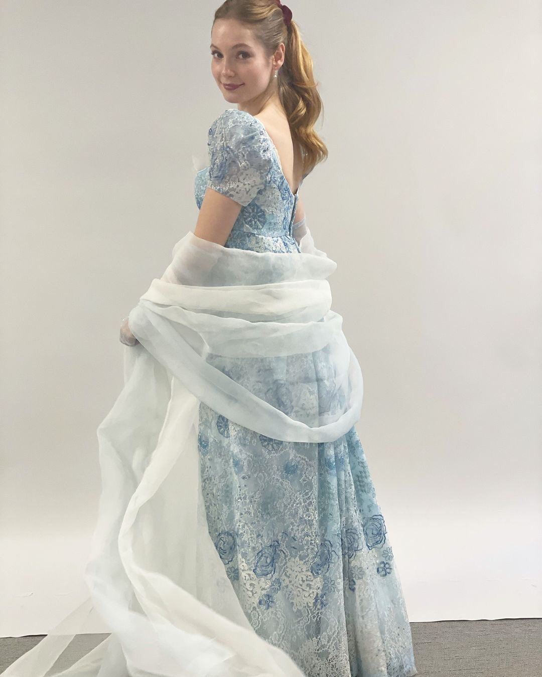 French Princess Light Blue A-line Square Neck Puff Sleeve Embroidered Lace Long Prom Dress Evening Dress cc5135
