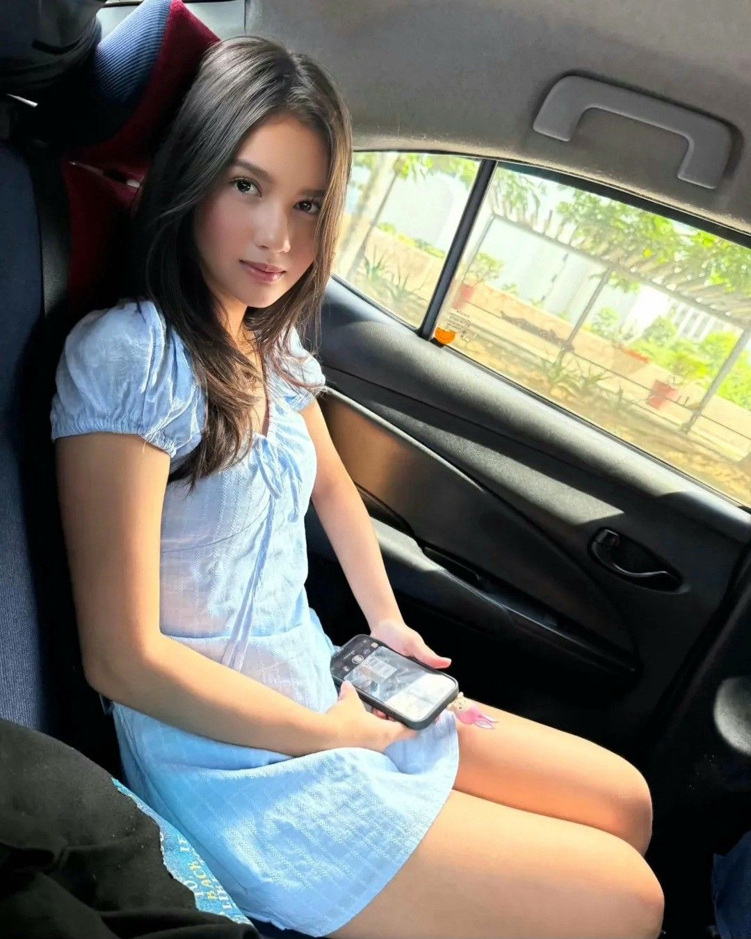 Sweet Light Blue Short-sleeved Waisted A-line 17th Birthday Homecoming Dress cc4474