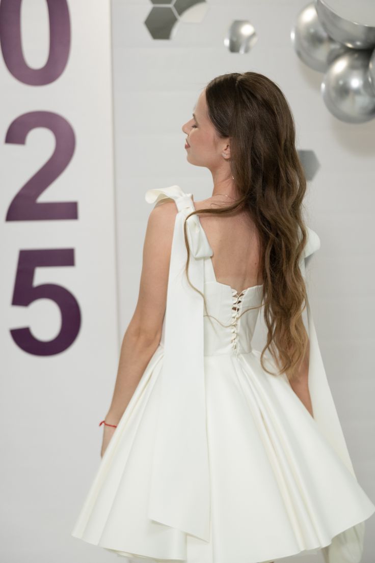 Elegant White Bow Strap Satin A-line Birthday Party Homecoming Dress cc4518