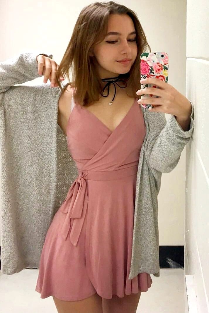 Sweet Pink V-Neck Tie-Waist Mini Birthday Party Homecoming Dress cc4538