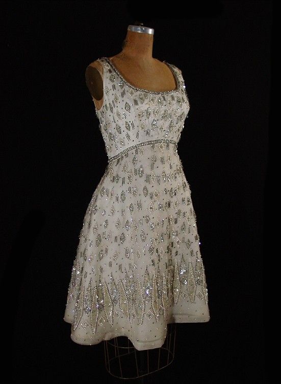 Gorgeous Retro White Square Neck Beaded Sequin Waist Shining Birthday Party Homecoming Dress cc4580