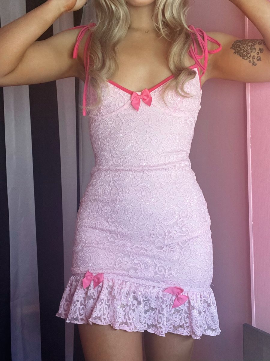 Sweet Pink Lace Spaghetti Strap Lace Slim Hip 16th Birthday Homecoming Dress cc4639