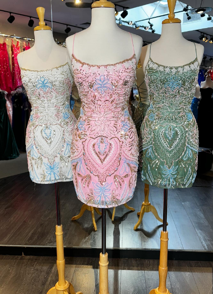 Gorgeous Pink Thin Strap Beaded Sequins Slim Birthday Dress Homecoming Dress cc4071