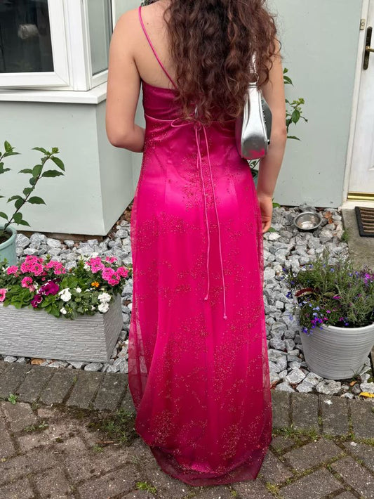 Vintage Rose Pink Spaghetti Strap A-Line Beaded Satin Long Prom Dress Evening Dress cc5542