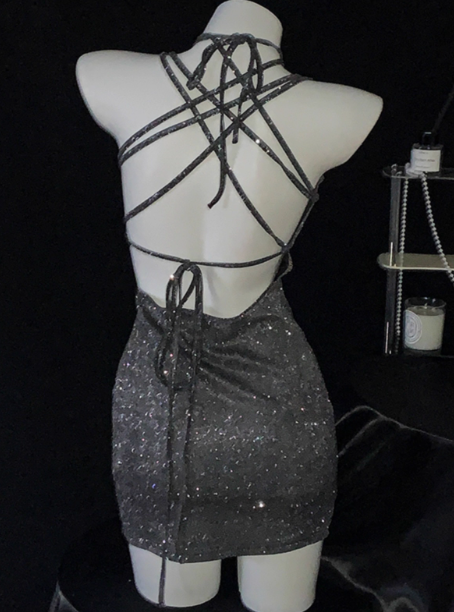 Sexy Backless Straps Short Cocktail Dress Silver Sheath 6th Grade Homecoming Dress cc3277