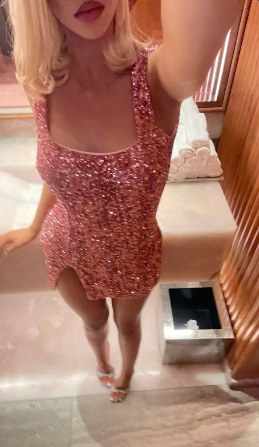 Gorgeous Pink Square Neck Sequin Side Slit Slim Short Birthday Dress Homecoming Dress cc4081