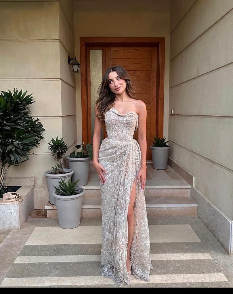 Elegant Strapless High Slit Sequin Long Prom Dress Evening Dress Bridesmaids Dress cc4786