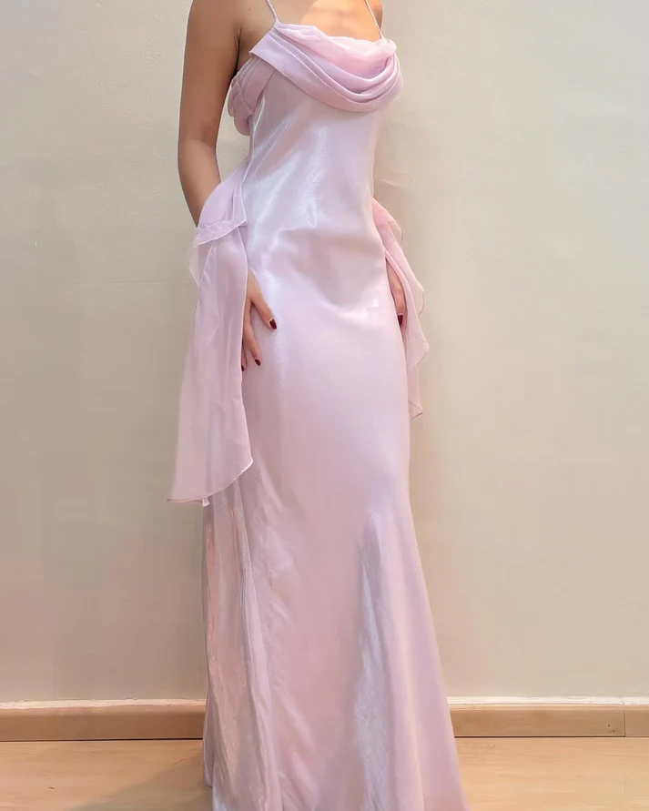 Spaghetti Straps Pink Mermaid Prom Evening Dress cc2034