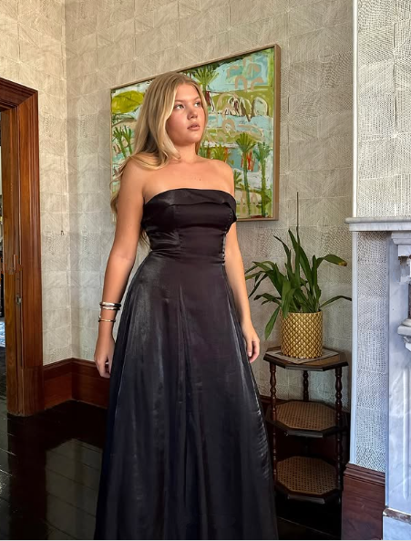 Unique Black Strapless A Line Prom Dress Formal Evening Dress cc2723