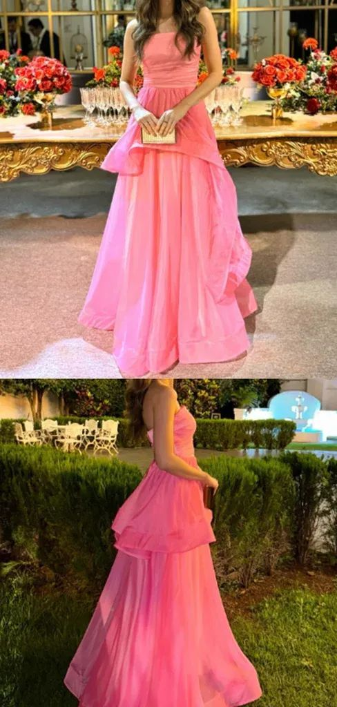Sweet Pink Strapless Tulle A Line Evening Dress Formal Prom Dress cc2207