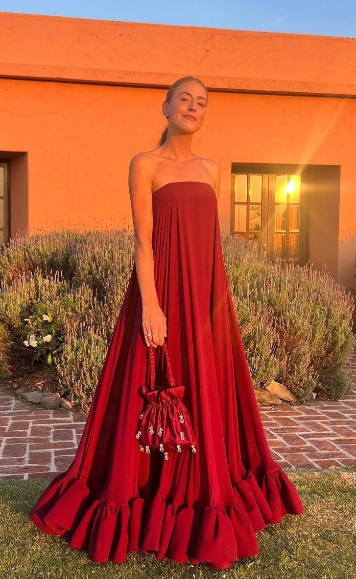 Vintage Burgundy Strapless Satin A Line Ruffle Party Dress,Formal Prom Evening Gown cc2901
