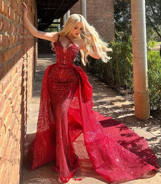 Glamorous Burgundy Tulle Sequins Evening Dress,Formal Mermaid Party Prom Dress cc2977