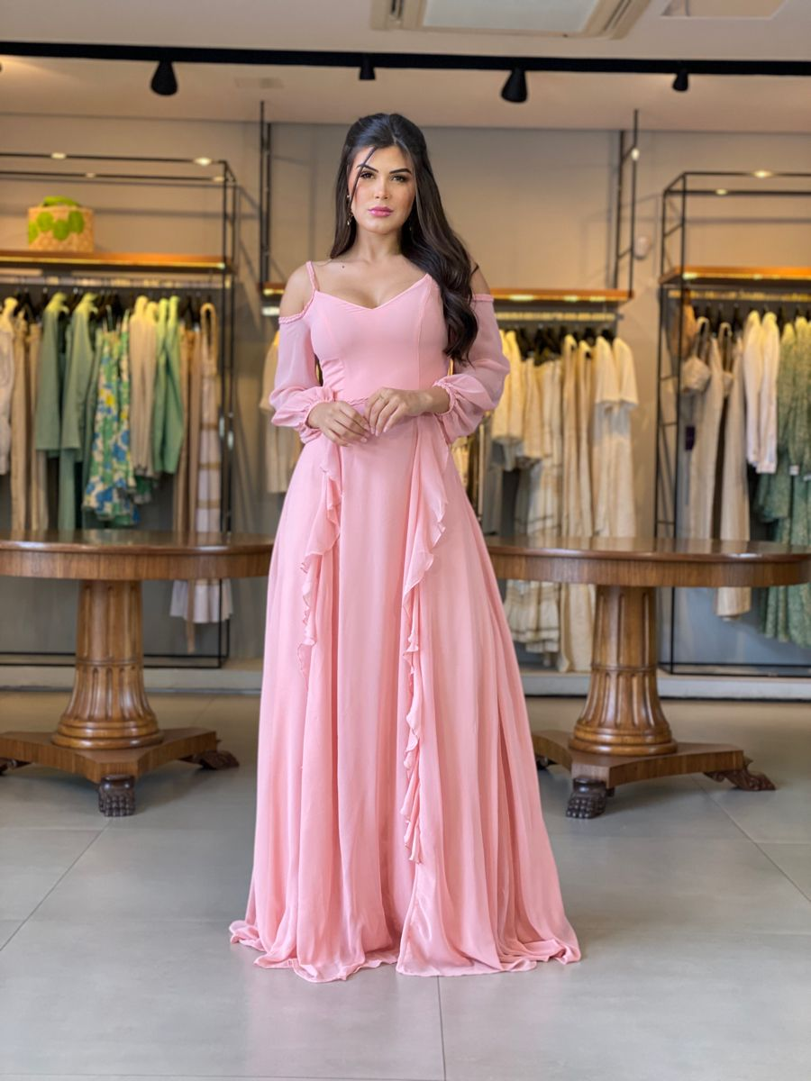 Fashion Pink A-line Long Prom Dress cc896