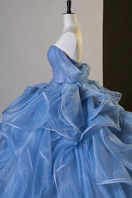 Gorgeous Sky Blue Ruffle Prom Dress Ball Gown Princess Sweet 16 Dress cc1766