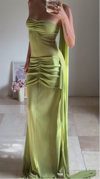 Elegant Green Strapless Ruched Party Dress,Long Prom Evening Dress cc2931