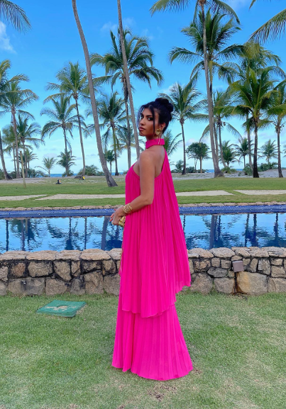 Elegant Long Pleated High Neck Evening Dresses A-Line Chiffon Formal Dress for Women cc543