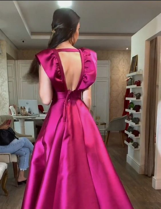 Romantic Formal Evening Dresses Simple Evening Dress Deep V Neck Long Dress Lady Girl Satin Prom Dress cc1164