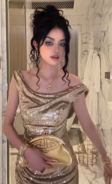 Elegant Champagne Gold Sequins Mermaid Prom Dress,Off Shoulder Slit Long Prom Dress Party Gown cc2804