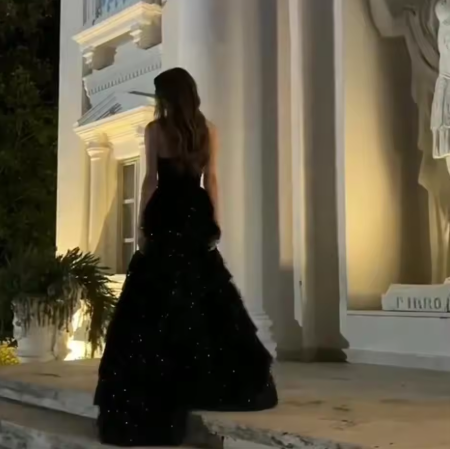 Elegant Black Sequin Layered Slit Evening Dress Formal Party Prom Dress cc1419