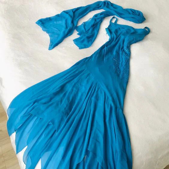 Beautiful Blue Chiffon Beaded Long Prom Dress,Mermaid Party Evening Dress cc2533