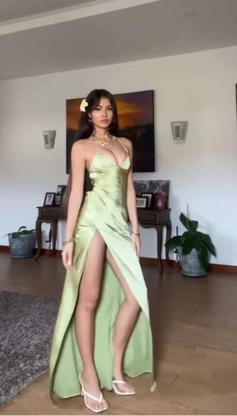 Simple Green Slit A Line Backless Party Dress Evening Dress cc2874