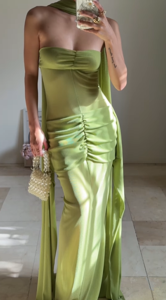 Elegant Green Strapless Ruched Party Dress,Long Prom Evening Dress cc2931