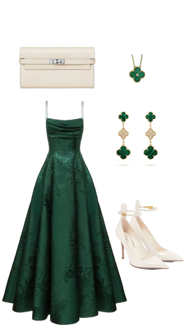Emerald Green Spaghetti Straps Prom Dress A-line Evening Dress cc349