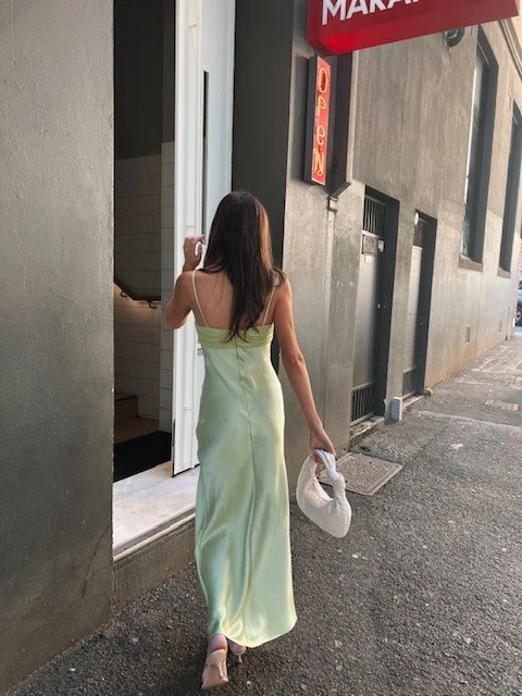 Chic Sage Green Straps Party Dress Slit Prom Evening Dress cc2068