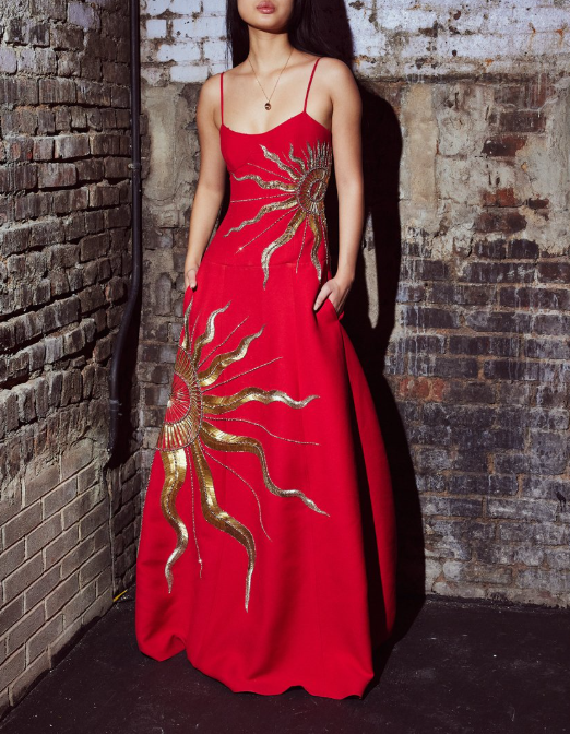 Gorgeous Red Satin Gold Sequins Prom EVening Dress,Formal Party Gown cc2649