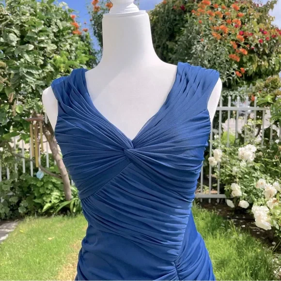 Vintage Mermaid Navy Blue Pleated Floor Length Party Dress Prom Dress cc3004