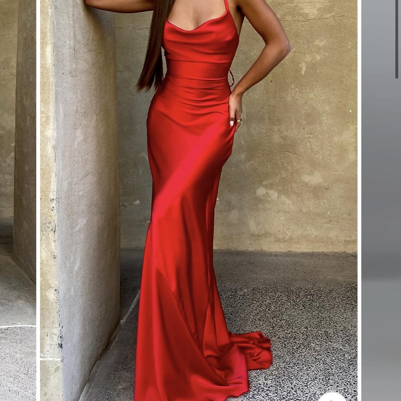 Classic Mermaid Red Cowl Neck Satin Prom Dress cc680