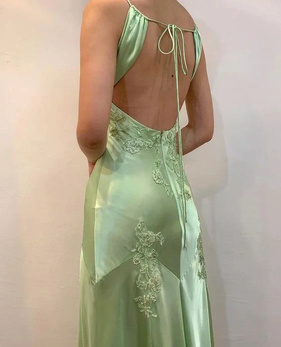 Sexy Mint Green V-Neck Beaded Prom Dress Evening Dress Backless Party Gown cc2053