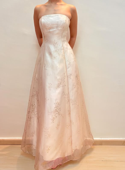 Champagne Strapless Tulle Sequins Party Dress A Line Evening Dress cc2617