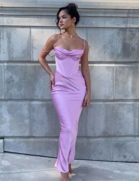 Simple Spaghetti Straps Prom Dress,Purple Sheath Evening Dress cc2570