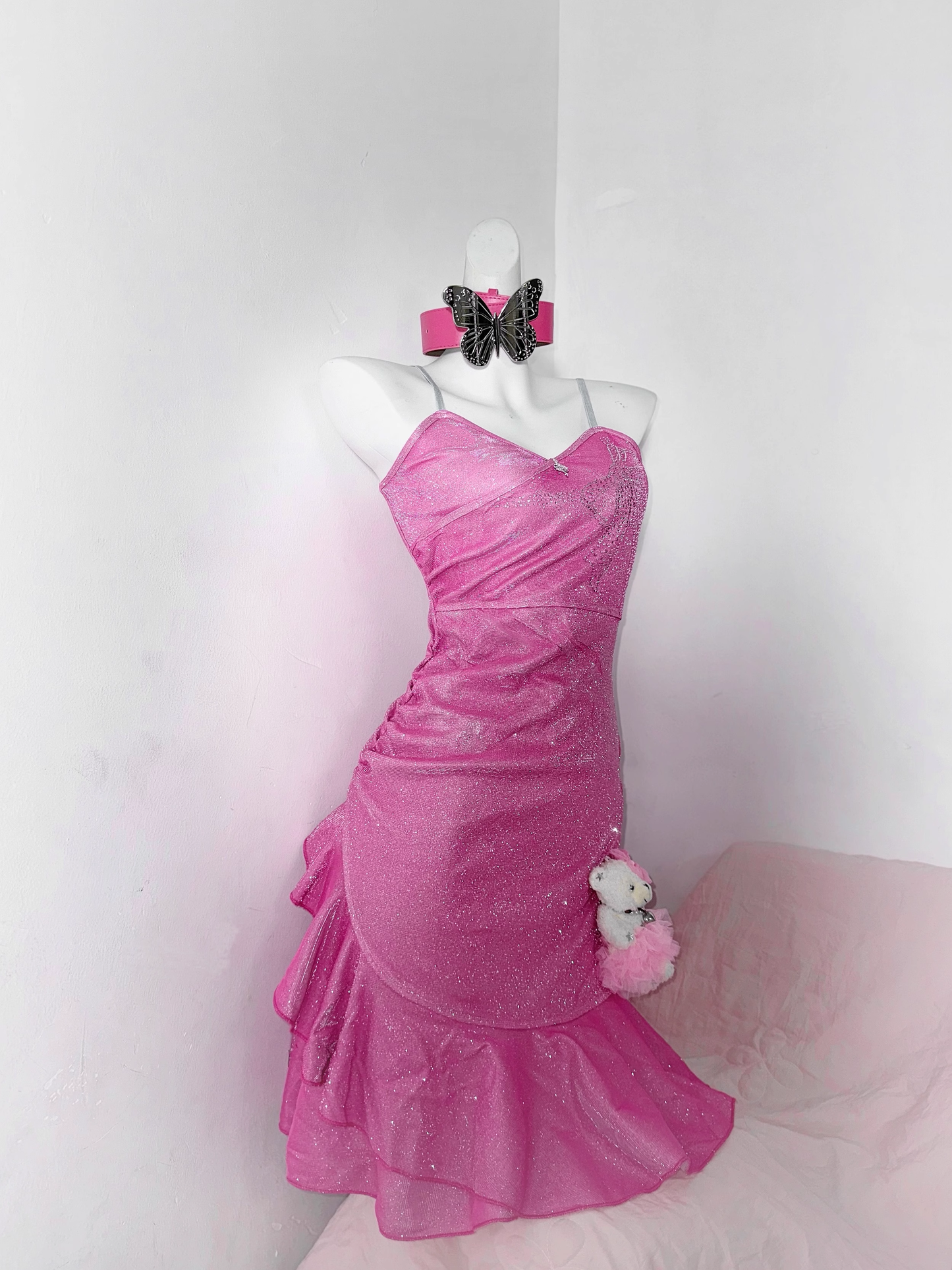 Elegant Spaghetti Straps Hot Pink Ruffles Short Party Dress Homecoming Dress cc3214