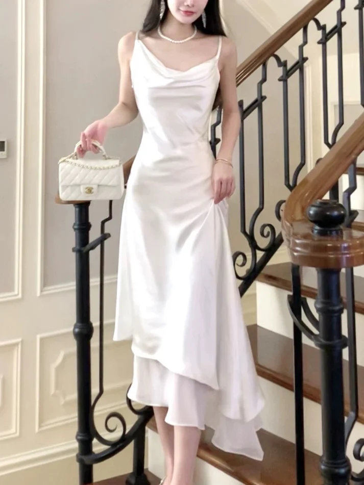 White Satin Ruffle Prom Dress Fairy A Line Wedding Dress cc2030