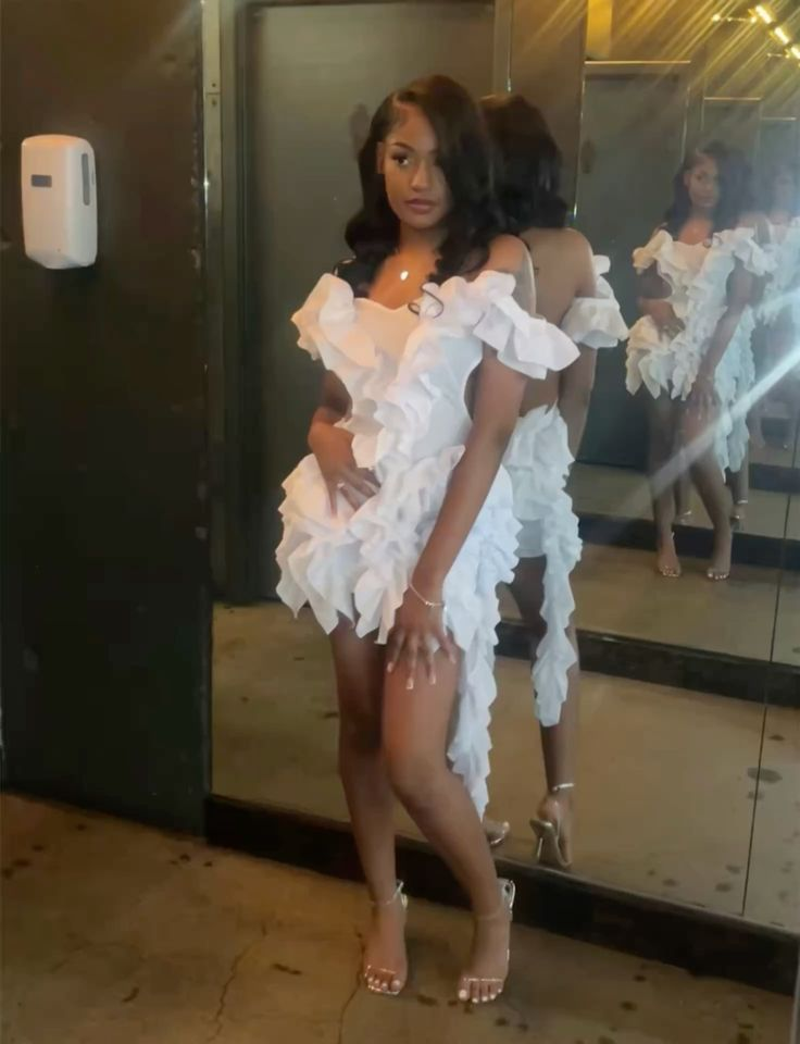 Off The Shoulder Ruffle Cocktail Dress,Sexy White Homecoming Dress cc2514