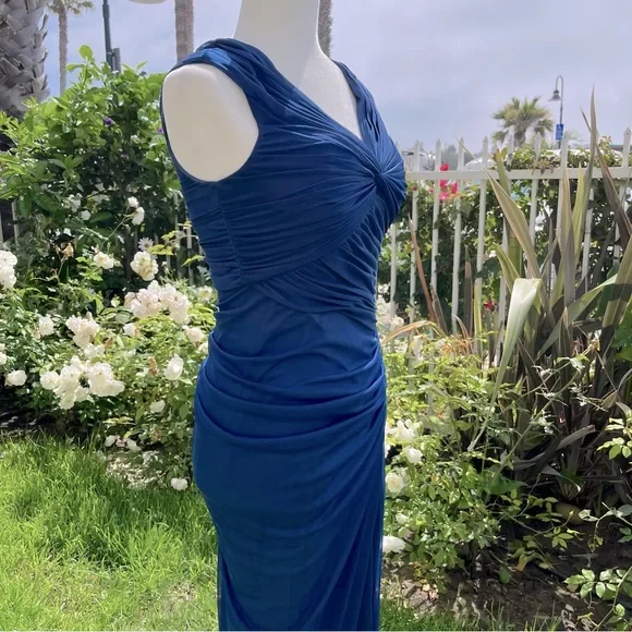 Vintage Mermaid Navy Blue Pleated Floor Length Party Dress Prom Dress cc3004