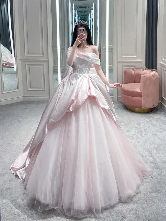 Off The Shoulder Pink A-line Ball Gown,18th Quinceanera Dress cc1191