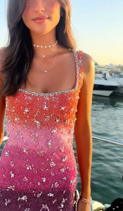 Gorgeous Sequin Beaded Sheath Cocktail Dress Square Neck Short Homecoming Dress Birthday Outfits cc3295