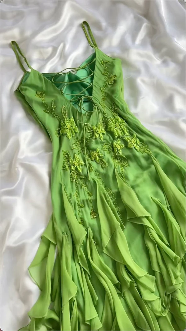 Beautiful Green Spaghetti Straps Chiffon Prom Dress A Line Party Dress Evening Dress cc1451