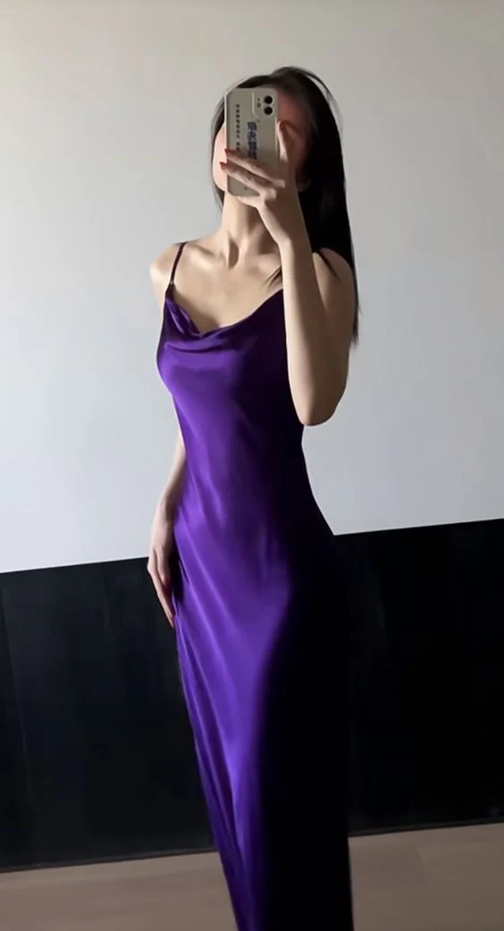 Chic Sheath Straps Grape Satin Long Prom Dress Evening Dress cc2171