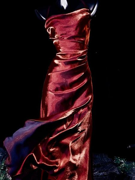 Sexy Red Satin Asymmetrical Flounce Hem Party Dress Evening Gown cc3022