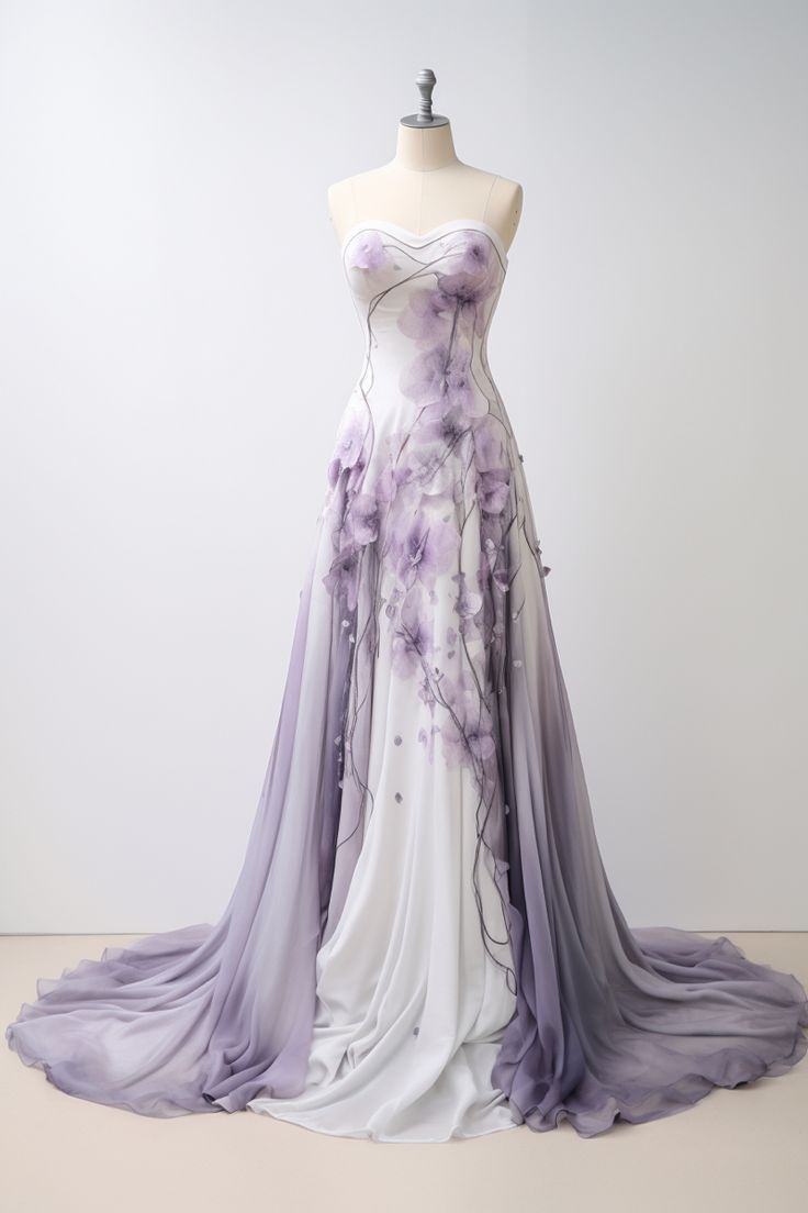 Elegant Strapless Ball Gown Ombre Lilac Chiffon Prom Evening Dress cc2383