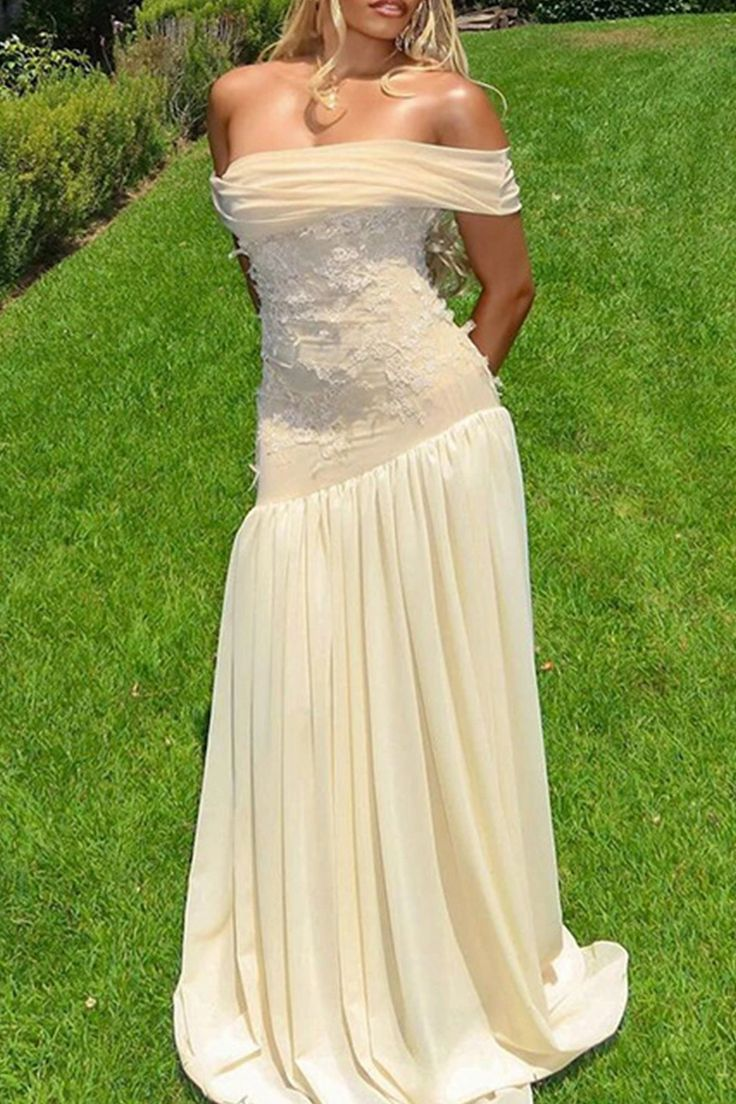 Elegant Strapless Lace Appliques Chiffon Prom Evening Dress Long Wedding Dress cc2244