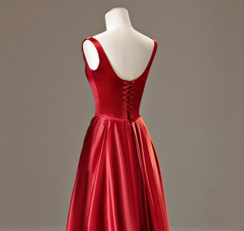 Elegant Red Satin Straps Pleats Prom Dress Long Party Evening Dress cc1926