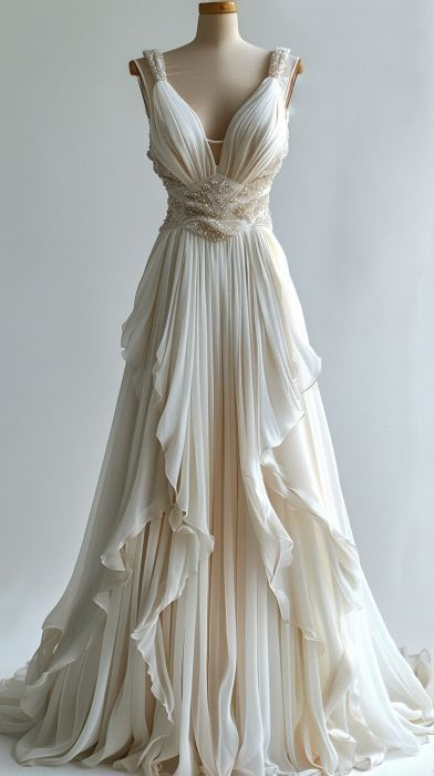 Ivory Beaded Chiffon A-line Evening Dress Long Party Prom Dress Wedding Dresses cc2428