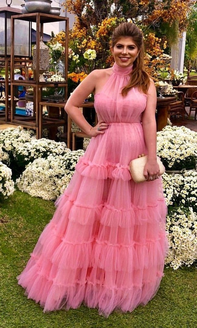 A Line Layered Pink Prom Dresses Long,Pink Formal Evening Dresses cc542