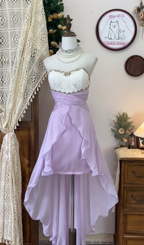 Chic Lilac Strapless Chiffon Beaded Homecoming Dress Short Prom Dress cc3085